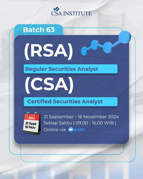 Halo Sobat Analis!
Pelatihan Regular Securities Analyst (RSA) dan Certified Securities Analyst (CSA)