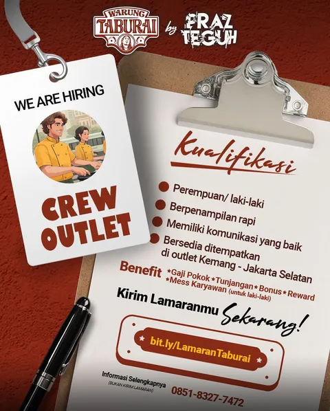 bismillah! yang pada nanyain loker..semoga berjodoh dan kita ketemu di @warung_taburai yah. silahkan