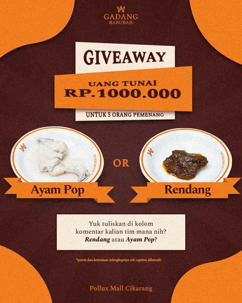 🎉✨ GIVEAWAY ALERT! ✨🎉

Kalian Team Ayam Pop atau Team Rendang?

Dua menu khas Padang yang selalu b