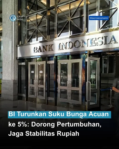 Bank Indonesia (BI) resmi menurunkan suku bunga acuan atau BI-Rate sebesar 25 basis poin menjadi 5%.