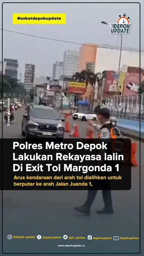 Satlantas Polres Metro Depok melakukan rekayasa lalu lintas di kawasan Exit Tol Margonda 1.

Arus ke