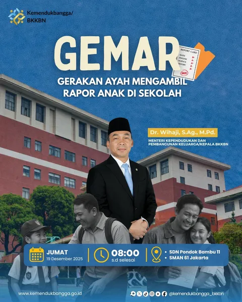 Halo, Sobat Kemendukbangga/BKKBN! ๐๐ป
๐จโ๐งโ๐ฆ Gerakan Ayah Mengambil Rapor Anak di Sekolah (GEMAR