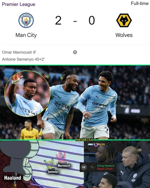 Lawan tim peringkat terakhir, Erling Haaland dicadangkan, ia baru masuk di menit 73'. Manchester Cit